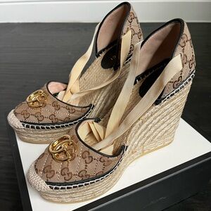 Monogram Matelasse GG Marmont Ankle Wrap Platform 35/120mm Espadrille Wedges